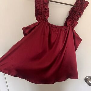 Adrienne Burgundy Ruffled Tank Top
